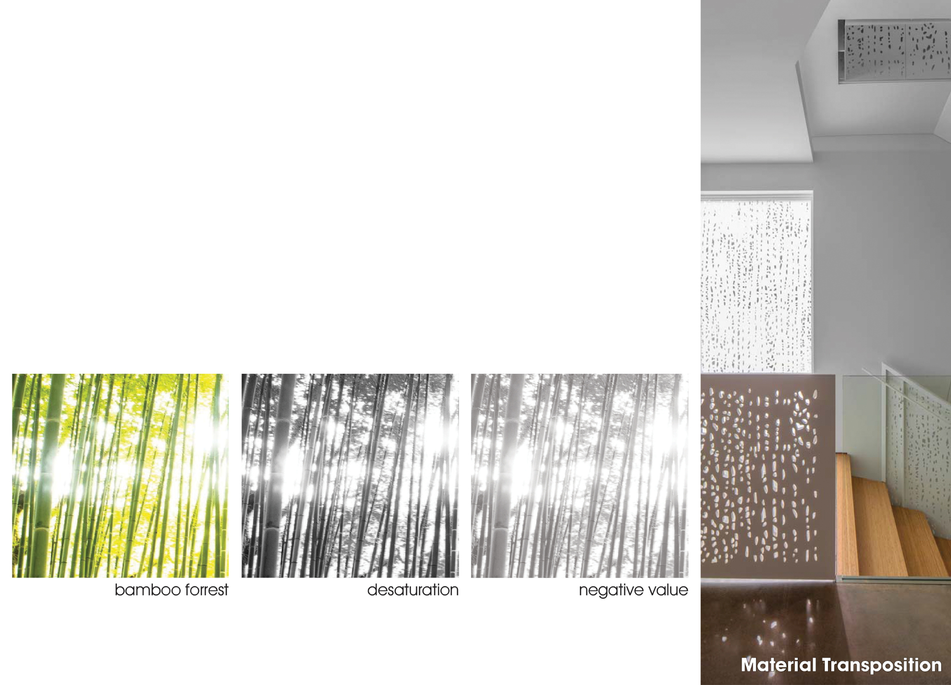Material Transposition — bamboo forest digitized into perforated steel railings